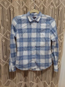 UNTUCKit Flanel Shirt Womens Sz 2  White Blue Plaid Casual Button Up Long Sleeve - Picture 1 of 6