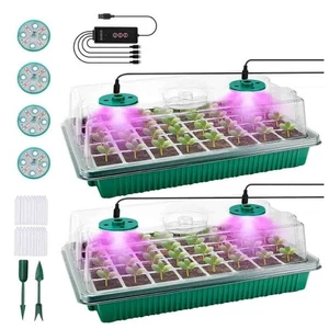2x Zimmergewächshaus Set Mini Gewächshaus Anzuchthaus Pflanzschale Pflanzenlamp - Bild 1 von 13
