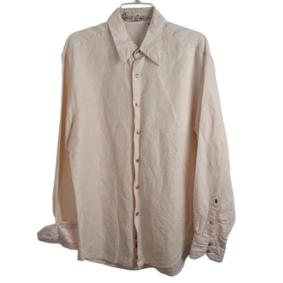 Robert Graham L Peach Linen Cotton Shirt Embroidered Cuffs Floral Jacquard - Image 1 of 4