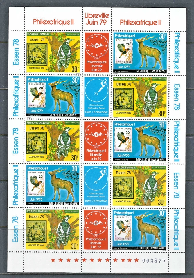Ruanda 1978 #C12-13 MNH Philexafrique II-Essen 78 + Emission Tour 1978-1979 - Imagem 1 de 1