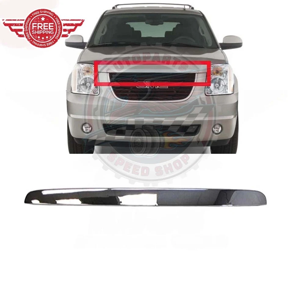 New  Front Bumper Upper Grille Hood Molding Trim Chrome Fits 2007-2013 GMC Yukon Foto 1 de 1