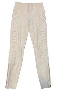 Athleta Delancey Textured Moto Tight Leggings Cream Stretch Zipper Leg Sz Small - Picture 1 of 10