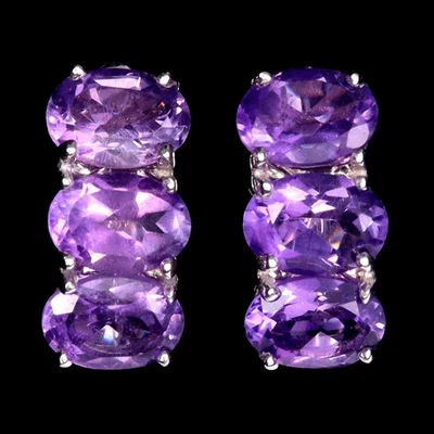 Pendientes de plata de ley 925 amatista ovalada 7x5 mm joyas de piedras preciosas naturales Foto 1 de 4