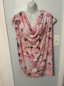 Neu mit Etikett Kasper Tutu rosa Blumen Multi ärmellos Wasserfallausschnitt Top Plus Größe 2X - Bild 1 von 3