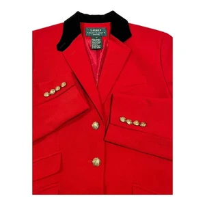 Lauren Ralph Lauren roter Blazer 4P Samtbesatz Goldknöpfe Jacke Petite - Bild 1 von 13