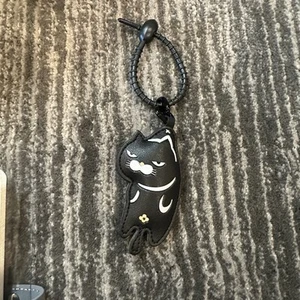 Black Cat Bag Charm Keychain Key Holder Grumpy Kitty School Bag Cat Lady Gift - Picture 1 of 5