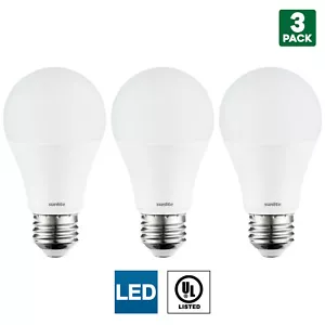 3 Pack Sunlite A19 LED Bulbs, 9W, Medium (E26) Base, 5000K Super White - Picture 1 of 4