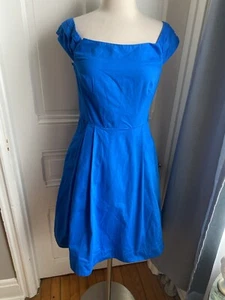 EMILY AND FIN ROYAL BLUE FIT & FLARE LOW SHOULDER 100% COTTON DRESS-SIZEM-LOVELY - Picture 1 of 10