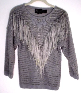 Rochelle California Vintage Knit Metallic Gray Fringe Sweater Women's S/M P - Picture 1 of 7
