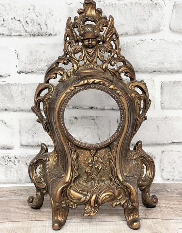 Antique Vintage Victorian Gothic Brass Angel Cherub Mantle Clock Case Base Cover