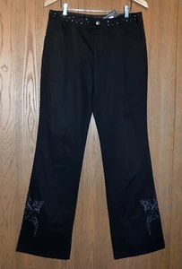 Women's Harley Davidson Satin Dress Pants Size 10 Long Black Embellished  NWT - Picture 1 of 8