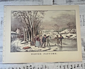 Impresión Currier and Ives 1952 Pasatiempo de Invierno Niños Patinaje sobre Hielo 16x11 Reimpresión - Imagen 1 de 3