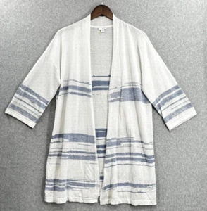 Pure Jill Sweater Women Medium White Blue Open Cardigan Linen Blend Coastal - Picture 1 of 11