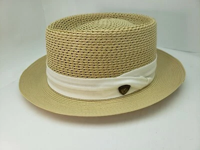 DOBBS BISHOP SAND PORK PIE FLORENTINO MILAN SOMBRERO DE PAJA HECHO EN EE. UU. Foto 1 de 4