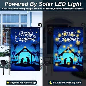 Nativity Christmas Lighted Garden Flag Christmas outside Decor Solar LED Burlap - Picture 1 of 2