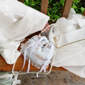Borsa a tracolla donna retrò finiture in pizzo catena arricciacapelli stampa fiori canapa fata - Foto 1 di 16