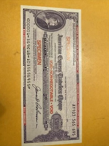 American Express Company $50 Canadian Dollar Travelers Cheque SPECIMEN - Picture 1 of 2