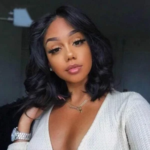 Short Middle Part Body Wave Wig Synthentic Pre Plucked with Baby Hair Natural - Picture 1 of 4