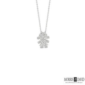 0.16 Carat Natural Diamond Girl Necklace 14K White Gold G SI - Picture 1 of 1