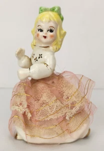 De Colección J.L.Co Porcelana Niña Estatuilla Vestido Rosa Verde Lazo Hecho en Japón 4.25" - Imagen 1 de 12