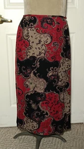 Charter Club Petite Long Silk Skirt Woman's 8P Side Slits Abstract Print Blk Red - Bild 1 von 15