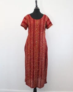 Vintage red embroidered Indian Dress Kameez Long Top Side Slits BATIK TUNIC S - Picture 1 of 8