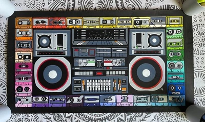 Радио Raheem бумбокс ретро абстрактное оригинальное произведение искусства, 22 x 33 дюйма, в рамке - Изображение 1 из 3