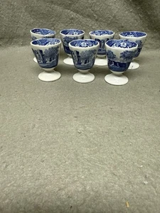 VINTAGE SPODE BLUE ITALIAN EGG CUP LOT OF 7 ENGLAND - Picture 1 of 7