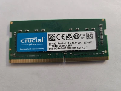 CRUCIAL 8GB DDR4-2400 SODIMM 1.2V CL17-CT8G4SF824A.LAPTOP RAMs - Image 1 of 4