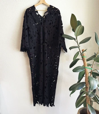 Vestido Anthropologie Floral Ojales Caftán OS Transparente Manga Campana Playa Resort Boho Foto 1 de 4