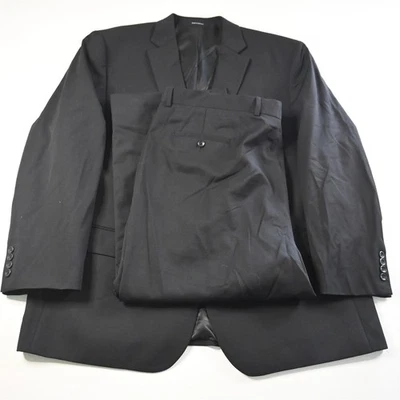 Pronto Uomo 50R 46x28 Black 100% Wool Mens Jacket Pants Suit - Image 1 of 4