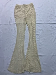 Pantalones acampanados de encaje crema para mujer Papermoon de tiro alto, talla pequeña. Nuevo con etiquetas. 3J - Imagen 1 de 11