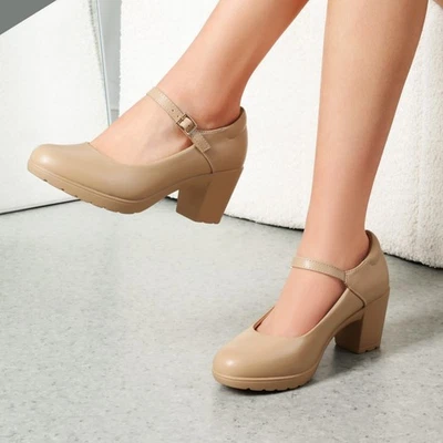 Mujeres Mary Jane Puntera Redonda Bombas Gruesas Tacones Bajos Zapatos de Vestir de Trabajo Foto 1 de 4