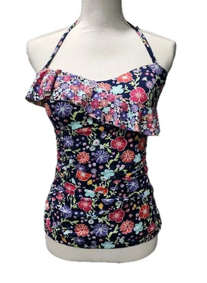 Traje de baño Liz Claiborne azul marino flor bandeau tankini talla mediana  Foto 1 de 4