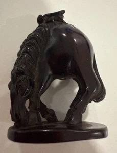 vintage Japanese Ebony Ironwood Hand Carved Netsuke fly On Horse Back well made! - Picture 1 of 6