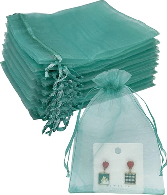 100 PIEZAS Bolsa de Organza Transparente 5''X7"" Bolsas de Malla Verde Azulado Cordón Joyería Bolsa de Regalo para  Foto 1 de 4