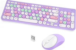 Wireless Keyboard Mouse Combo Retro Round Keycaps Plug & Play Long Battery Life - Picture 1 of 19