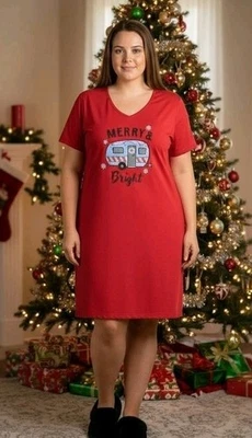 Secret Treasures Women's 2X Red Merry & Bright Christmas RV Sleep Gown Nightgown - Image 1 of 4