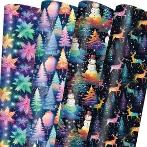 Papel de envolver arco iris envoltura de regalo de Navidad con copos de nieve árbol muñeco de nieve reno - Imagen 1 de 20