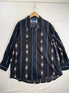 Wrangler Shirt Mens 2XL Black Blue Western Aztec Pearl Snap Long Sleeve Rodeo - Picture 1 of 7