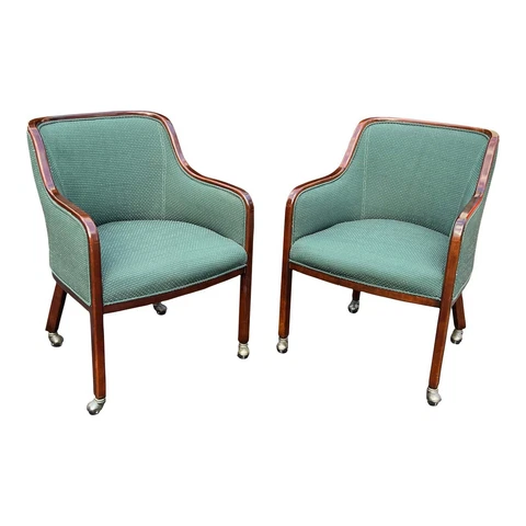 Vintage Late 20th Century Pair Fairington Club Barrel Tub Chairs on Wheels Pair Cover