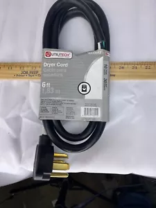 Utilitech 4 Wire 4 Prong Dryer Cord 6ft 30 amp 10/4 gauge New - Picture 1 of 2