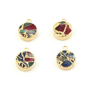 Round Shape Copper Jade Quartz Gold Plated Single Bail DIY Bracelet Connectors - Picture 1 of 2