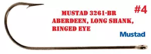 100 Mustad 3261-BR Aberdeen Hook Size 4, Long Shank, Ringed Eye Bronze - Picture 1 of 1