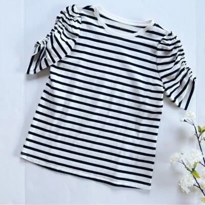 Top Kate Spade para mujer a rayas blanco y negro manga corta abullonada cuello redondo talla XS Foto 1 de 4