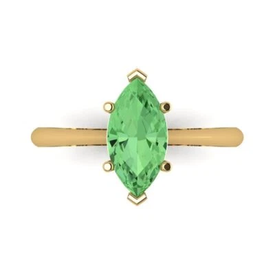 1.5 cttw Marquise  Green Zirconia Solitaire  Engagement Ring (14K Yellow Gold) - Image 1 of 4