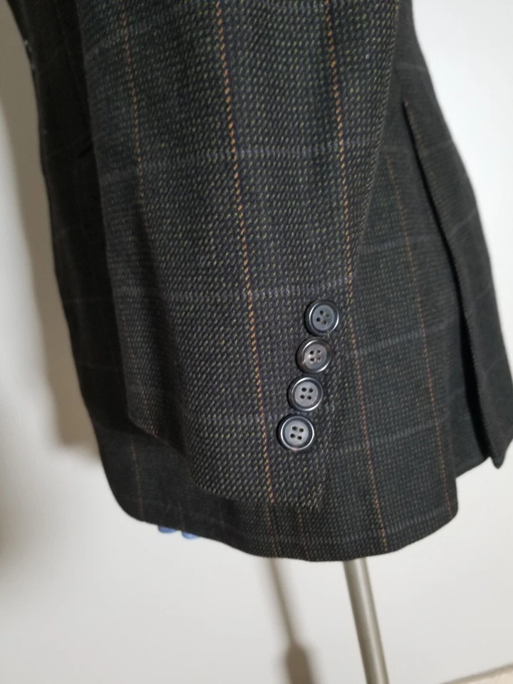 42R Isaia Check canvas Green Orange Black Check tweed sport Coat Blazer jacket - Image 1 of 4