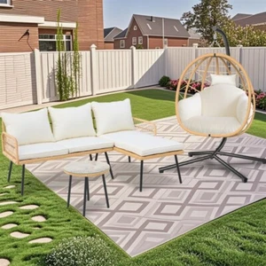 4 Pcs Patio Chair and Table Sets Hanging Egg Chair Outdoor Furniture Sets - Picture 1 of 12