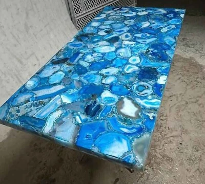 24"x36" Blue Agate Stone Dining Tabletop Handmade Mosaic Countertops For Kitchen - Image 1 of 3