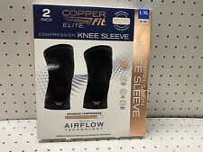 Elite Copper Fit Knee Compression Sleeve Flexible L/XL 16"-20" 2 Pack